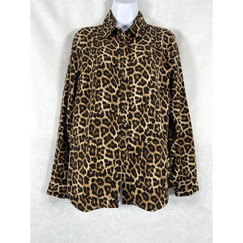 Michael Kors Top Women's Medium Brown Button Up Leopard Print Boho‎ Chic New